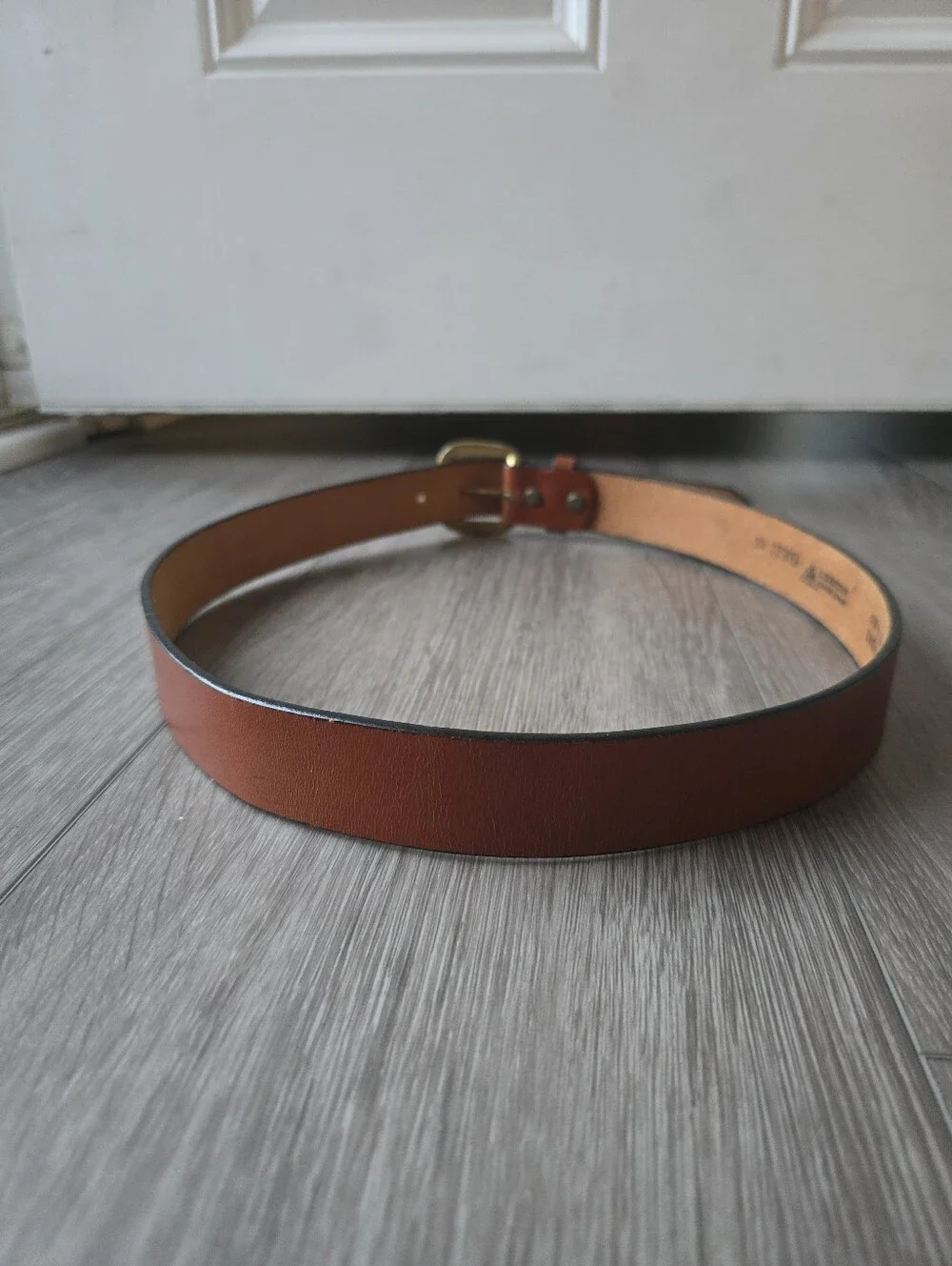 Leegin Genuine Leather Belt Cognac Brown Brass Buckle Made in USA Size 34